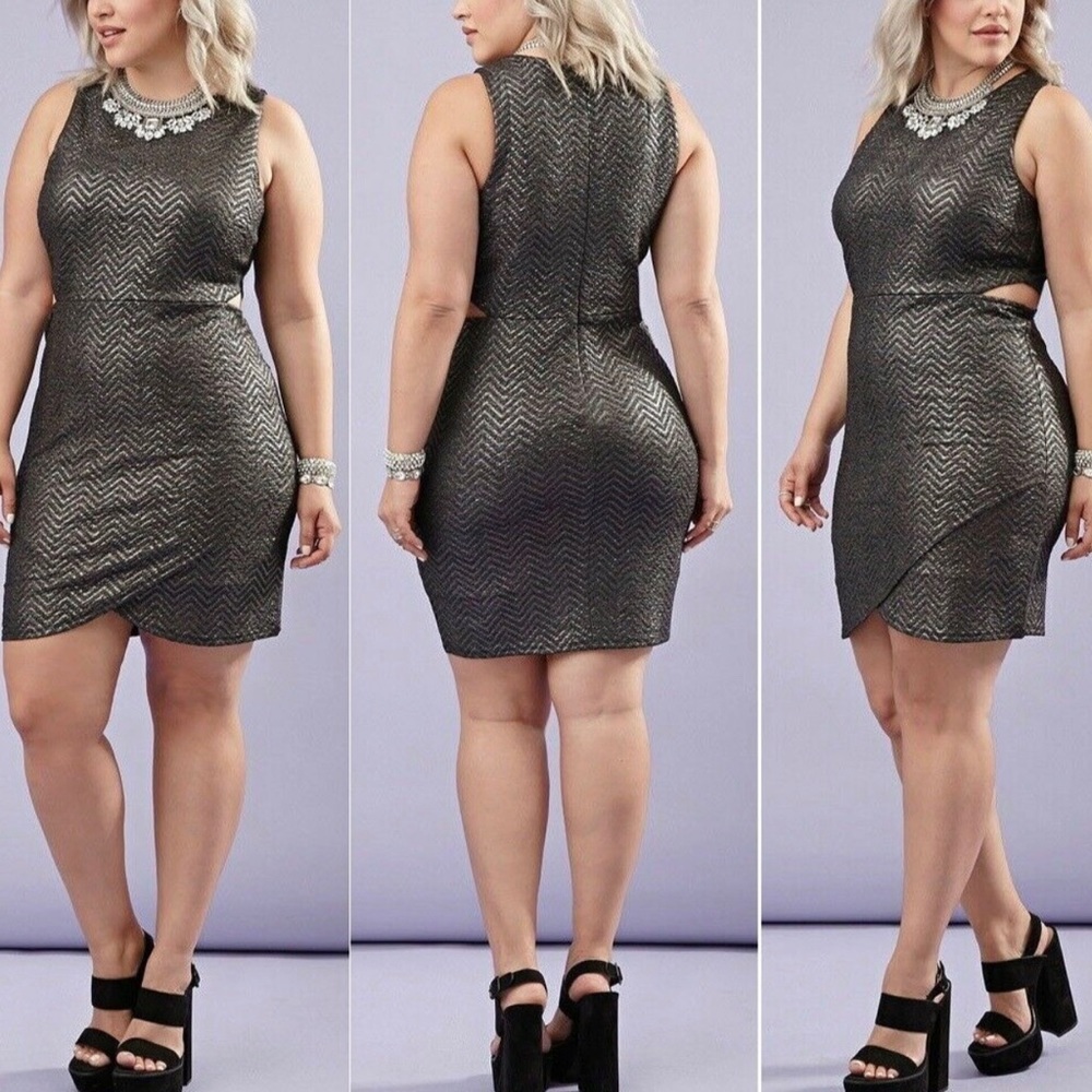 Forever 21 Black Gold Side Cutout Dress M